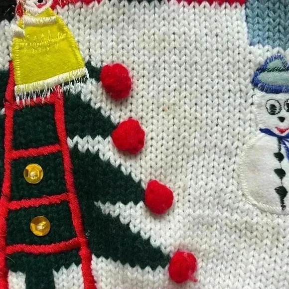 Vintage Adell Barre Holiday Christmas Tree Sweater Snowman Red Black Size M - Picture 6 of 8